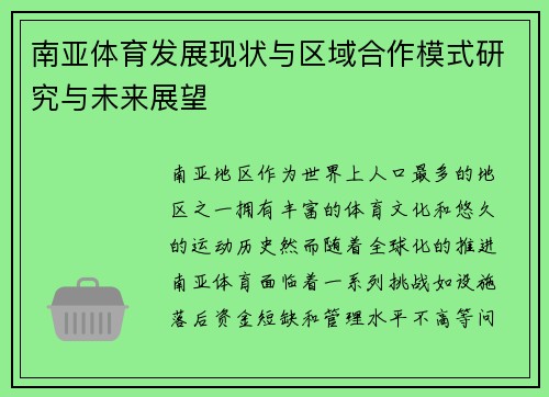 南亚体育发展现状与区域合作模式研究与未来展望